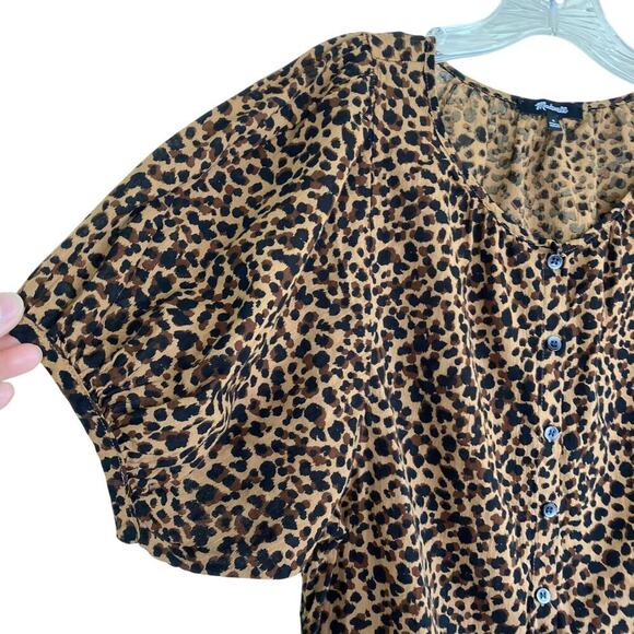 Madewell Balloon-Sleeve Button-Up Top in Painted Leopard Lightweight Sz S - Picture 5 of 16